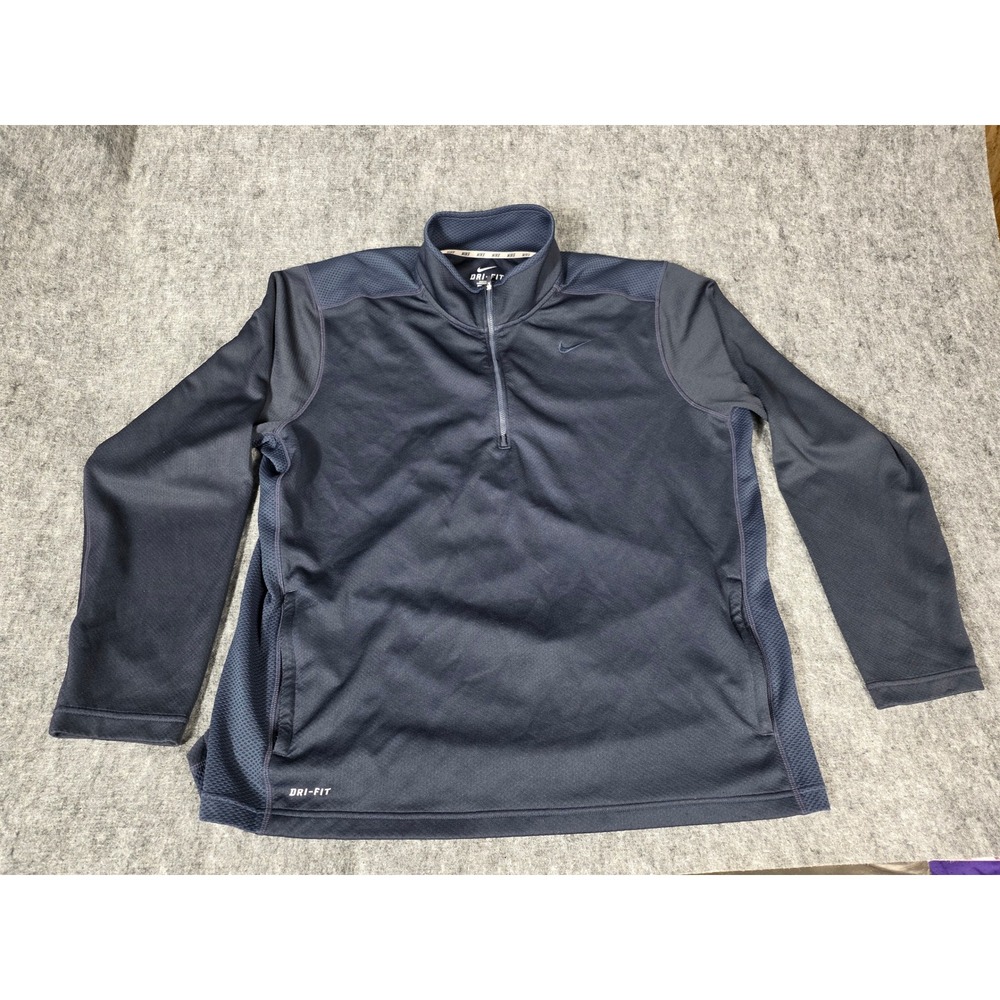 Nike Dri-FIT Quarter Zip Pullover Mens XXL Navy Blue Golf Warm Up Top 424727-401